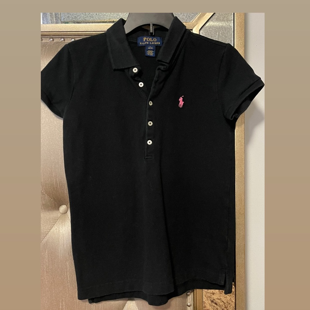 Black Polo Top Girls size Large 12-14
